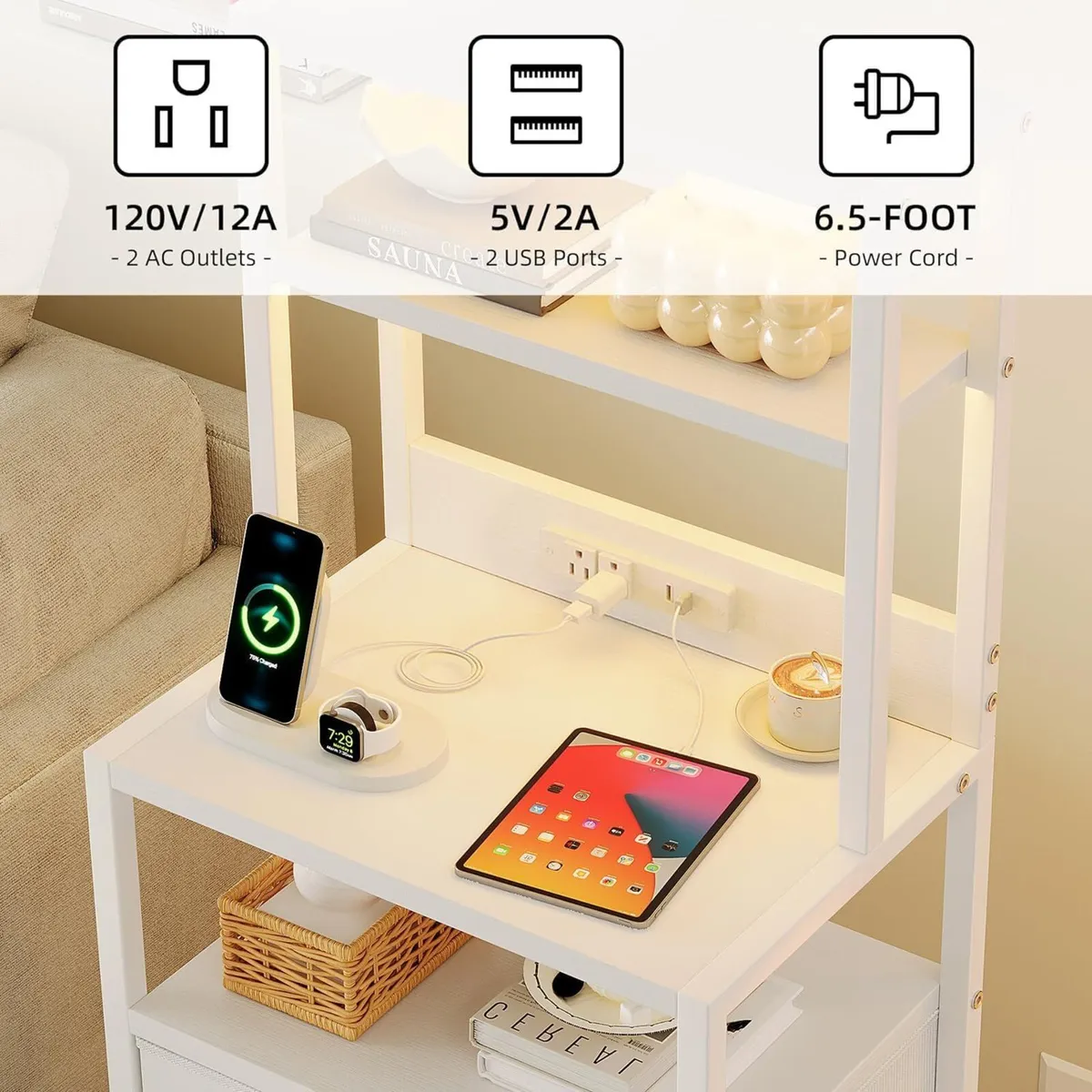 Bedside Table with 3 Drawers and Charging Station - Image 4