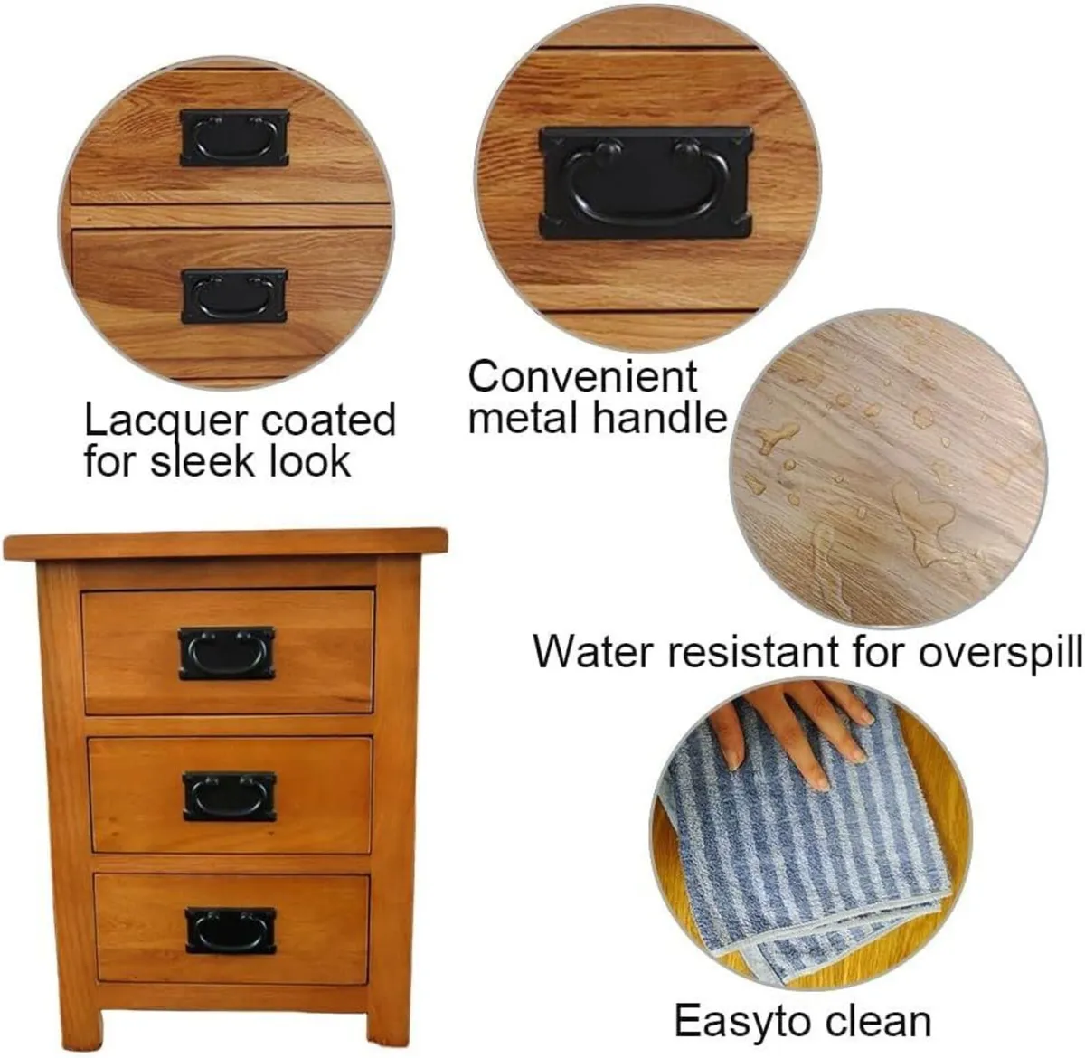 3 Drawers Simple Bedside Table Cabinet Modern - Image 4