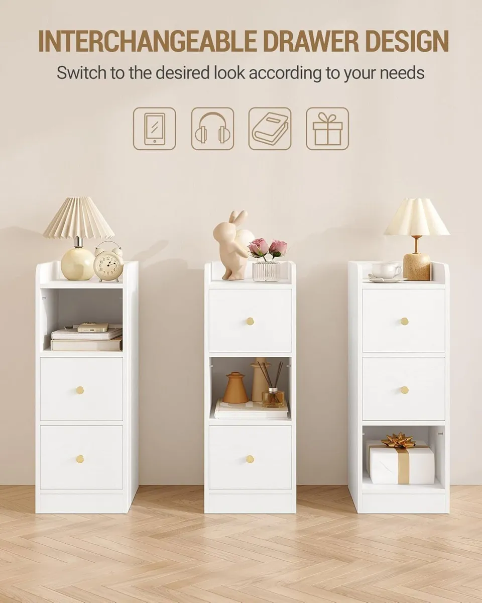 Slim Bedside Tables Set of 2 Narrow Side Table - Image 4