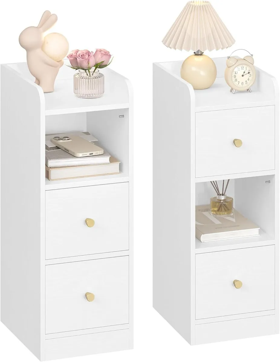 Slim Bedside Tables Set of 2 Narrow Side Table - Image 1