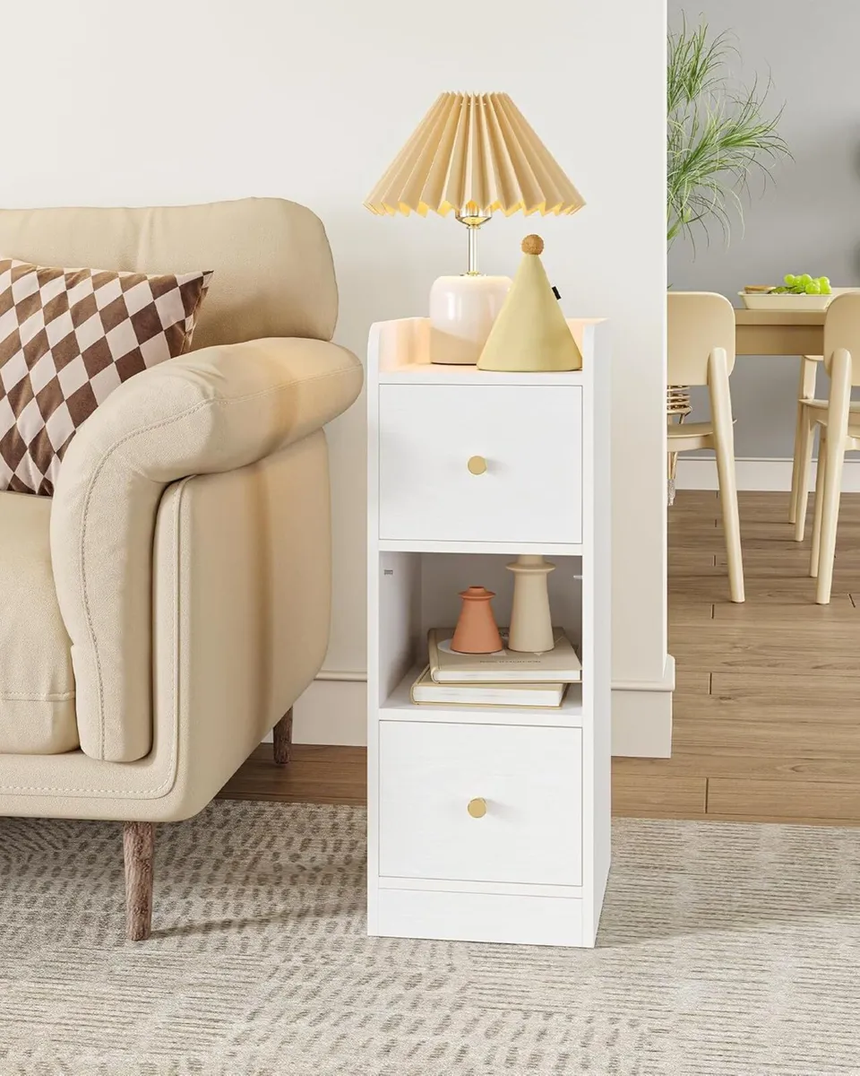 Slim Bedside Tables Set of 2 Narrow Side Table - Image 2