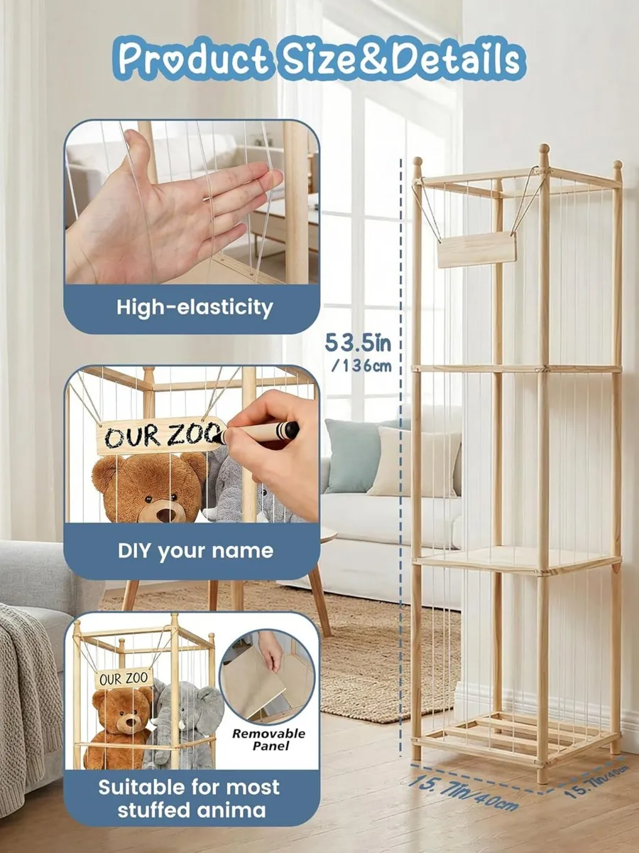 Wooden Stuffed Animal Storage 3 Tier Soft Toy - Image 3