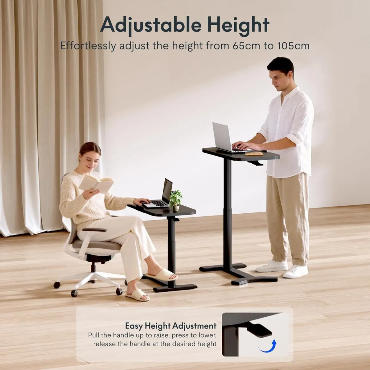 Overbed Table with Wheels Adjustable Height - Image 2