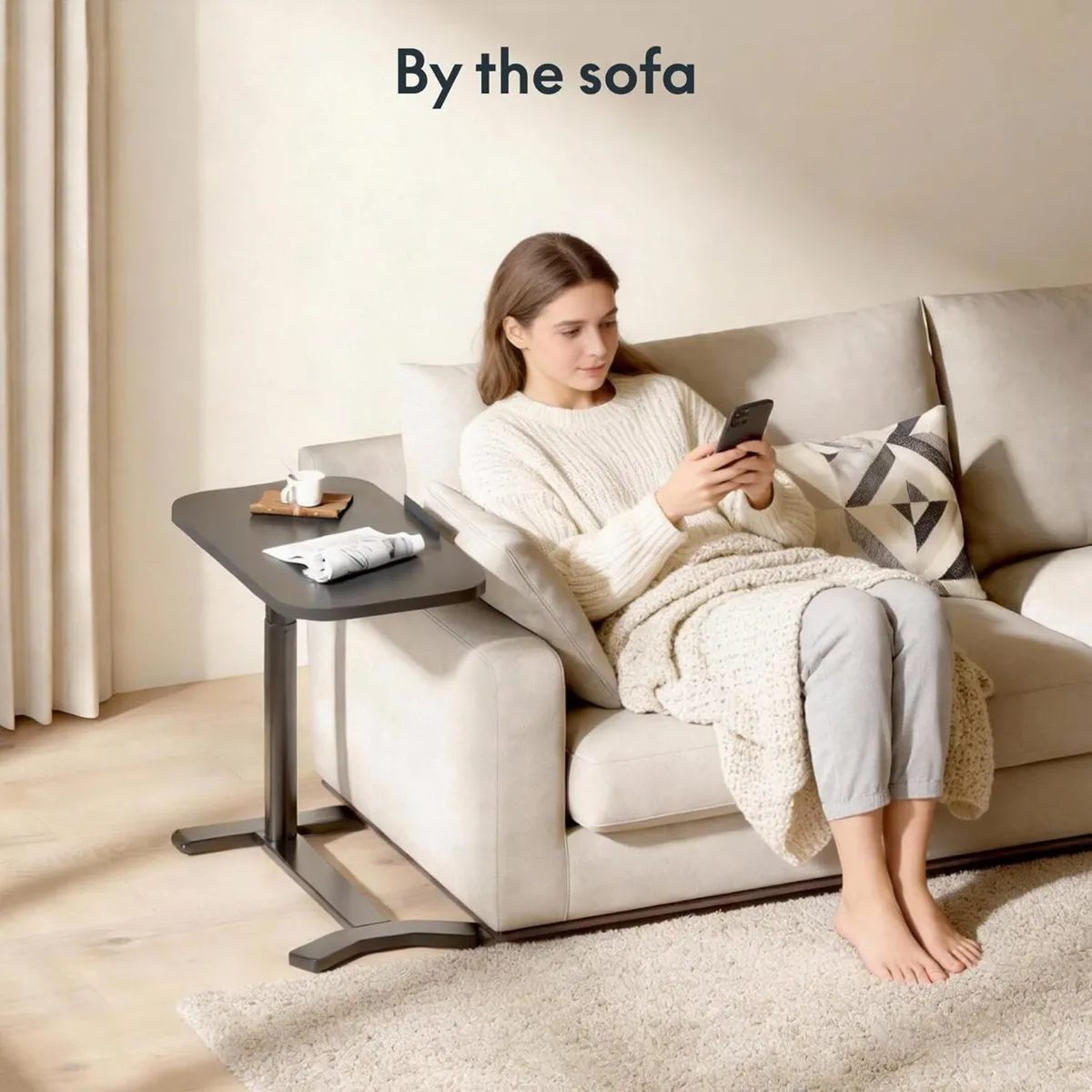 Overbed Table with Wheels Adjustable Height - Image 3