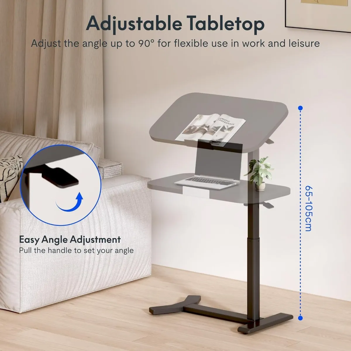 Overbed Table with Wheels Adjustable Height - Image 4