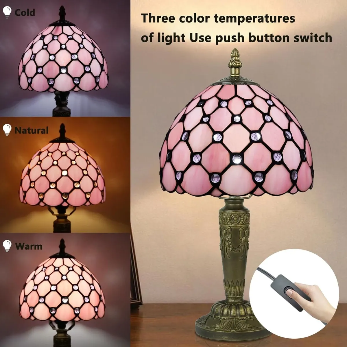 Small Tiffany Style Table Lamp 3 Color Temperature - Image 2