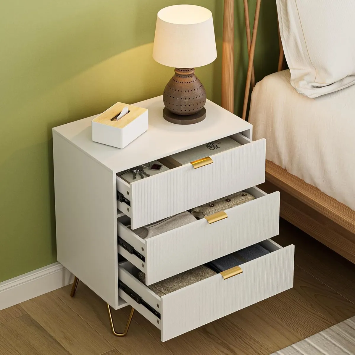 Bedside Table with 3 Drawers Chest of Bedroom - Image 1