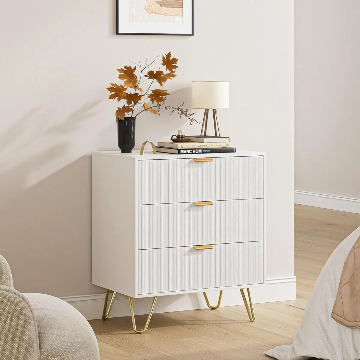 Bedside Table with 3 Drawers Chest of Bedroom - Image 3