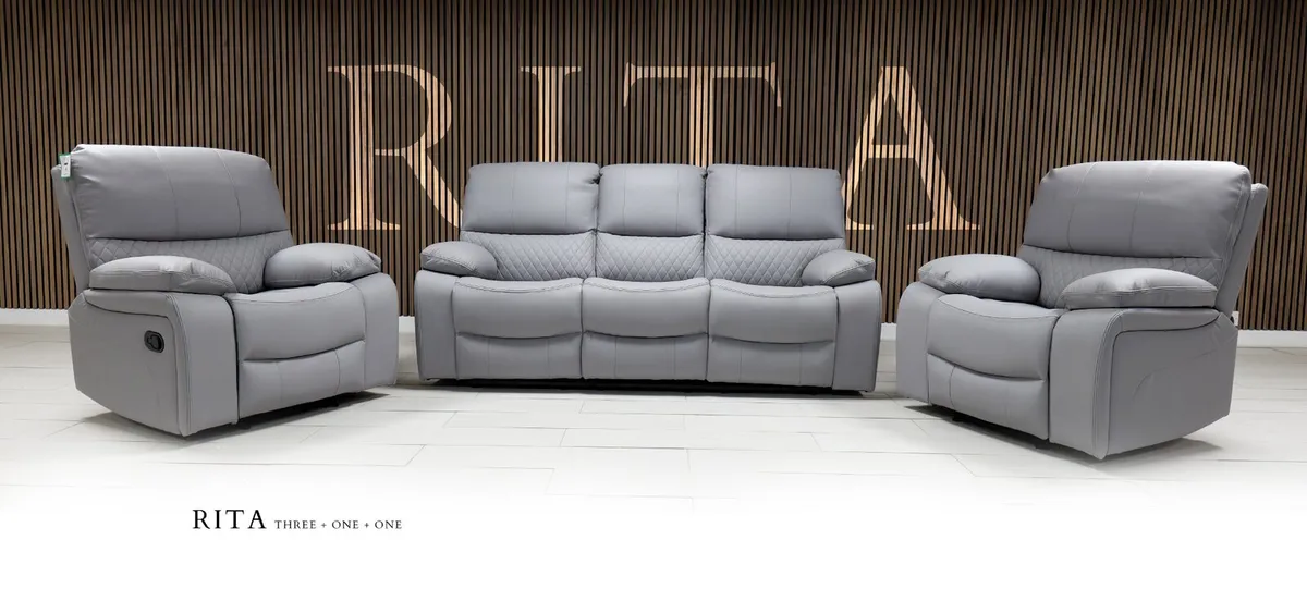 3+1+1 Leather & Fabric Recliner Sofa Sets - Image 2