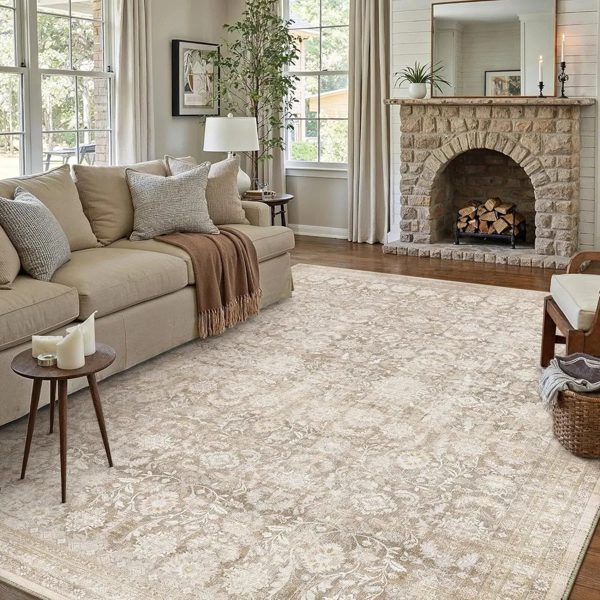 Beige Living Room Area Rug 240x300 cm Machine - Image 4