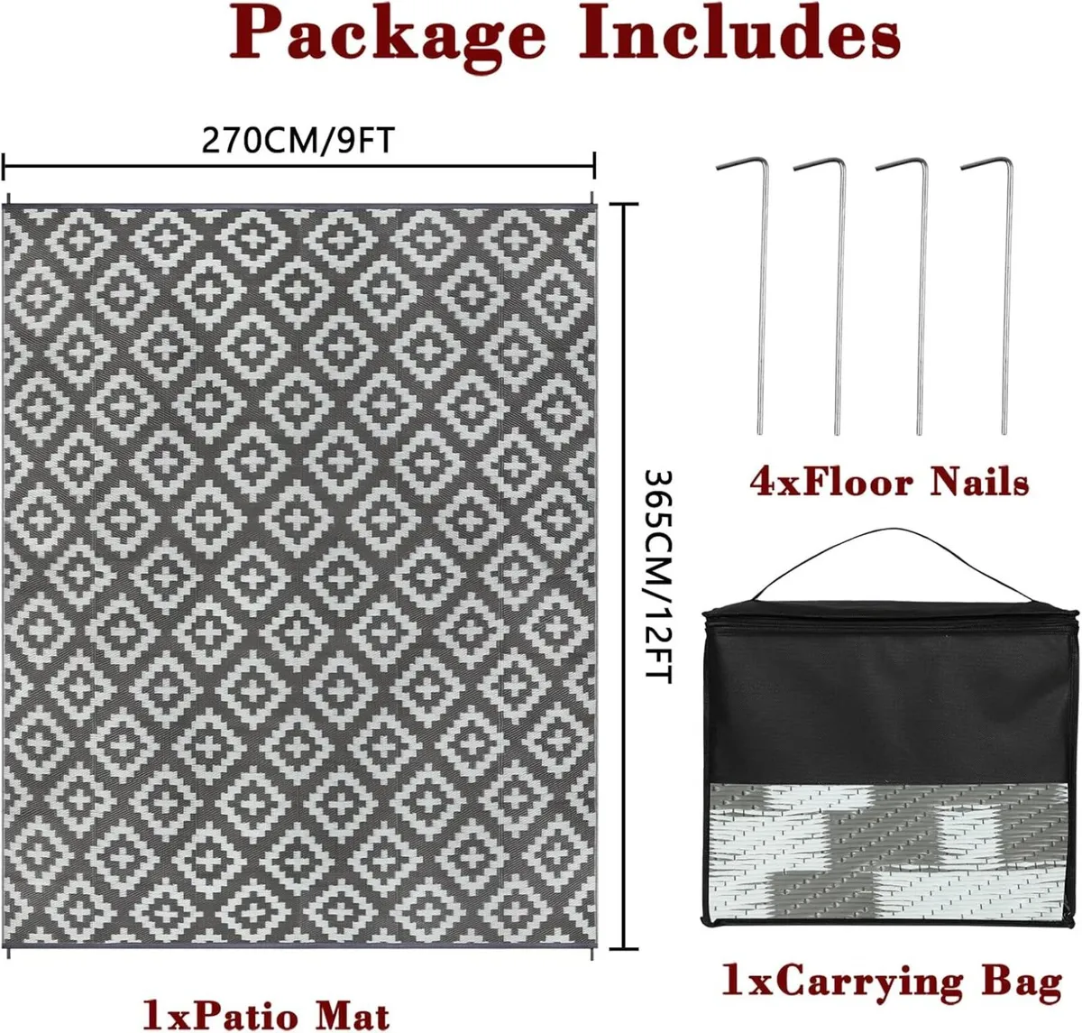 Large Outdoor Rug 270x365cm Garden Waterproof - Image 2