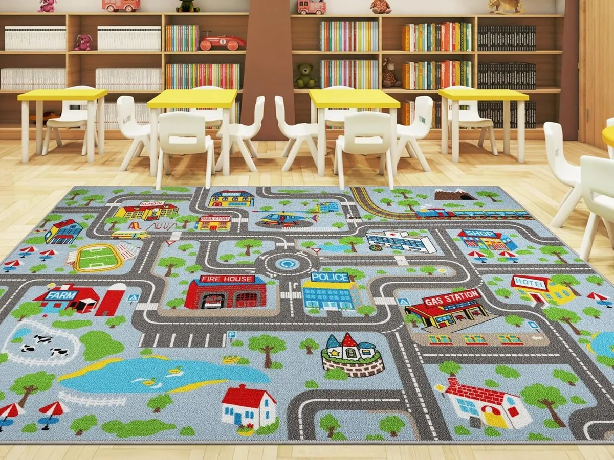 Kids Play Rug Town City Road Car Mat 200x300cm - Image 1