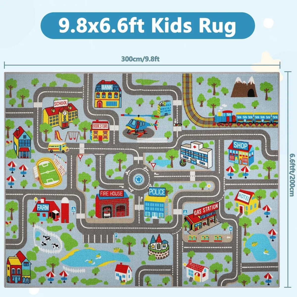 Kids Play Rug Town City Road Car Mat 200x300cm - Image 2