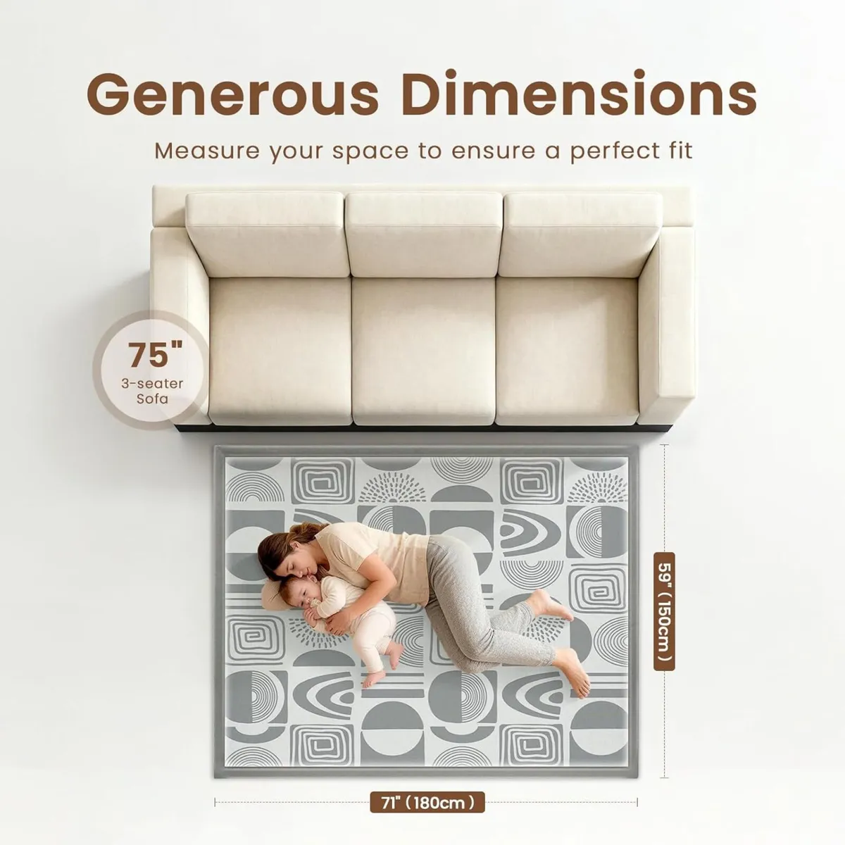 Baby Play Mat for Crawling and 150 x 180cm 3cm - Image 2