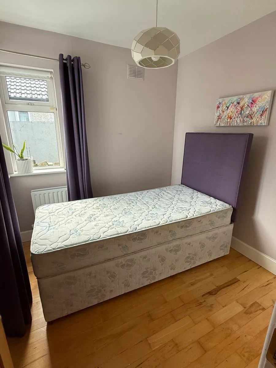 Single Mauve Headboard with mattress and base - Image 2