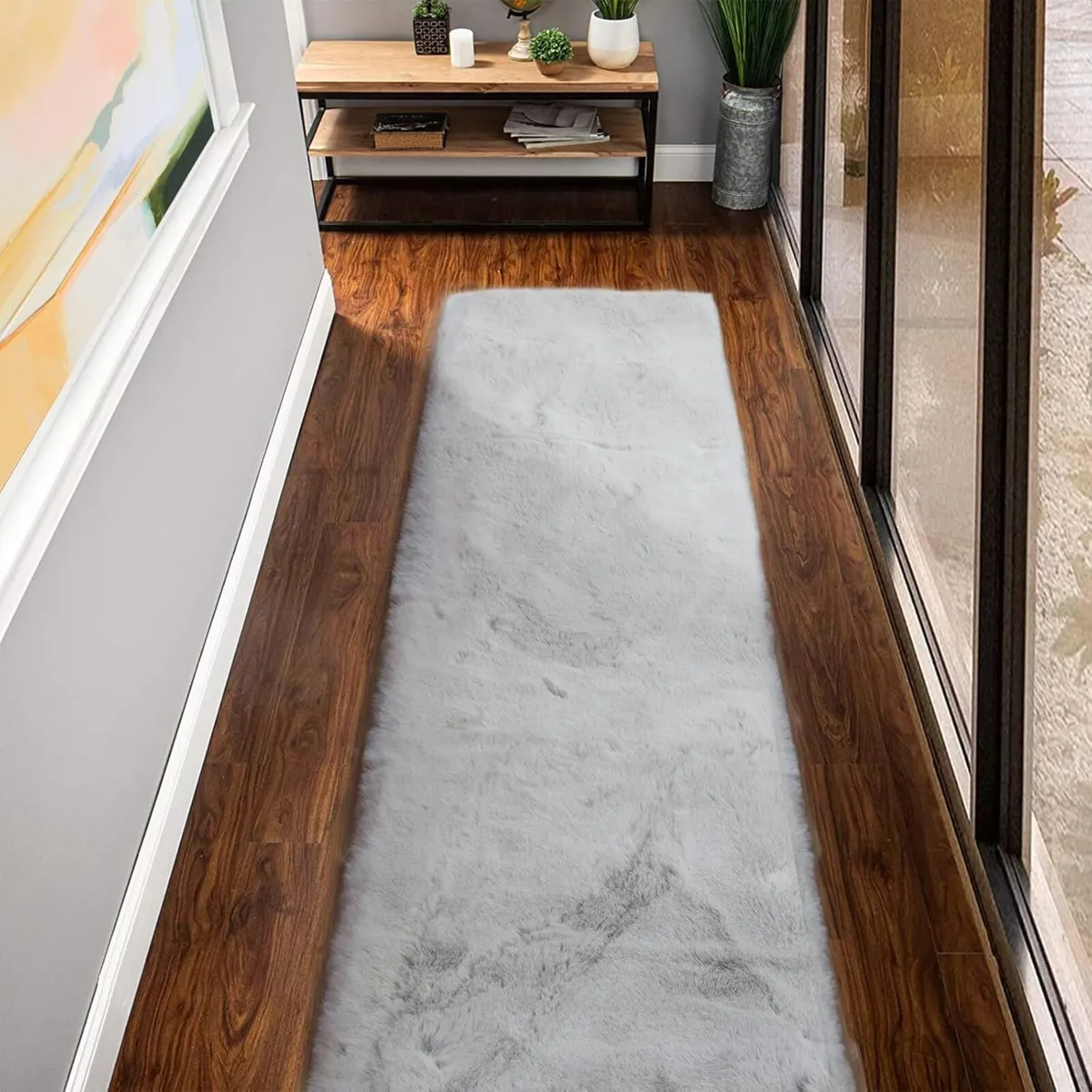 Fuzzy Grey Fluffy Washable Runner Rugs for - Image 1