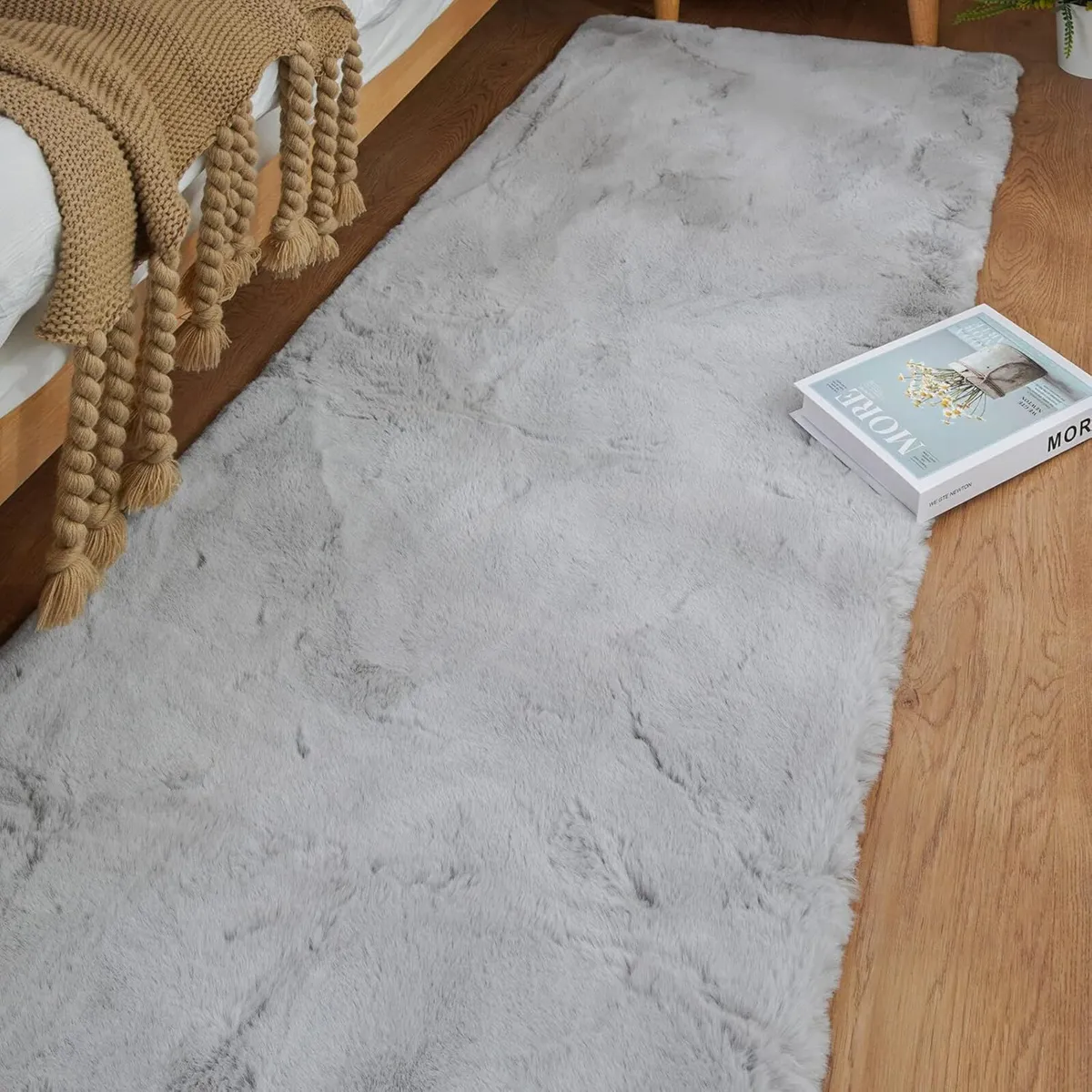 Fuzzy Grey Fluffy Washable Runner Rugs for - Image 3
