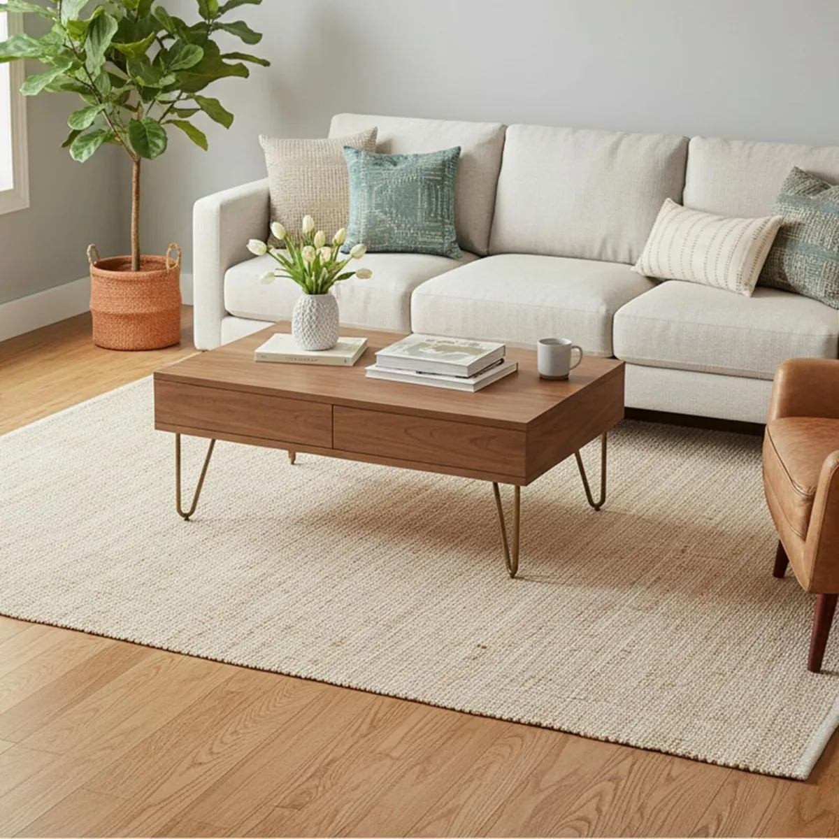 Handwoven Jute Cotton Rug Natural Farmhouse for - Image 3