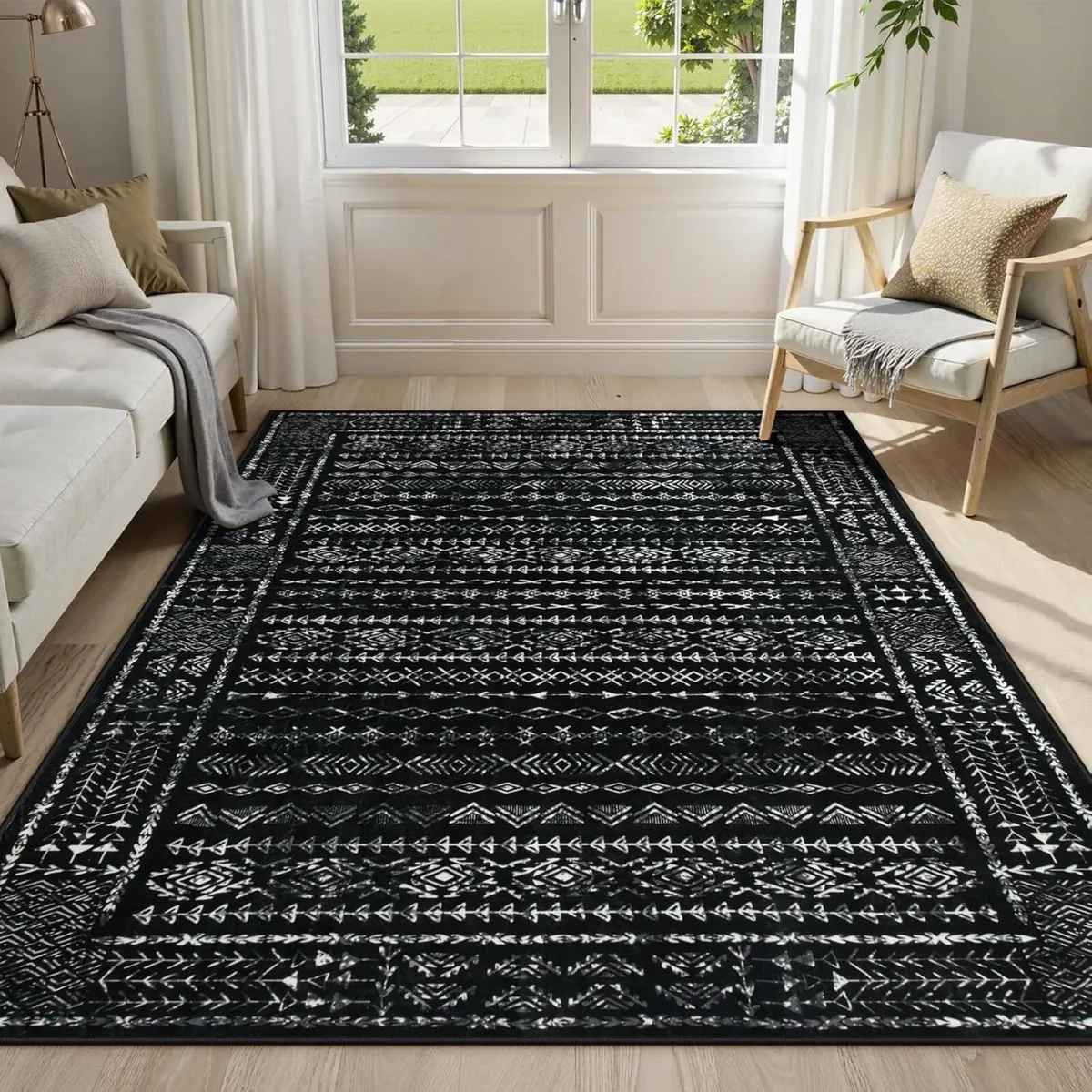 Boho Black and White 5x7 Area Rugs for Living - Image 1
