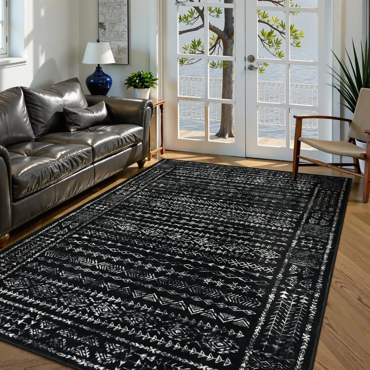 Boho Black and White 5x7 Area Rugs for Living - Image 2