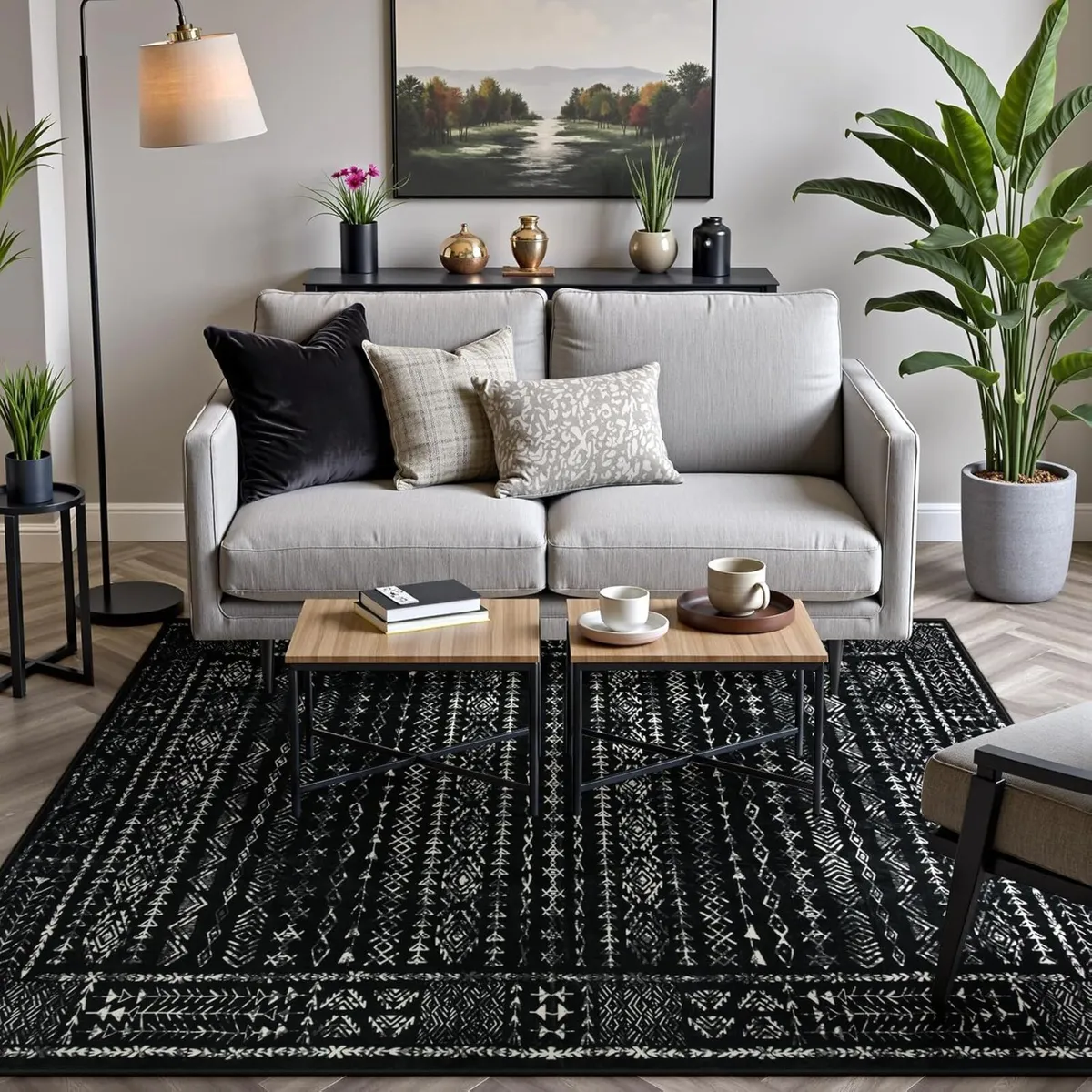 Boho Black and White 5x7 Area Rugs for Living - Image 4