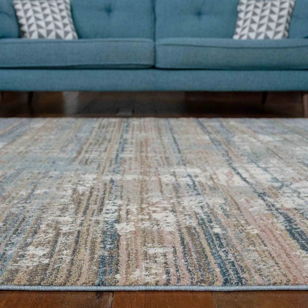 Modern Beige Navy Blue Distressed Painterly - Image 4