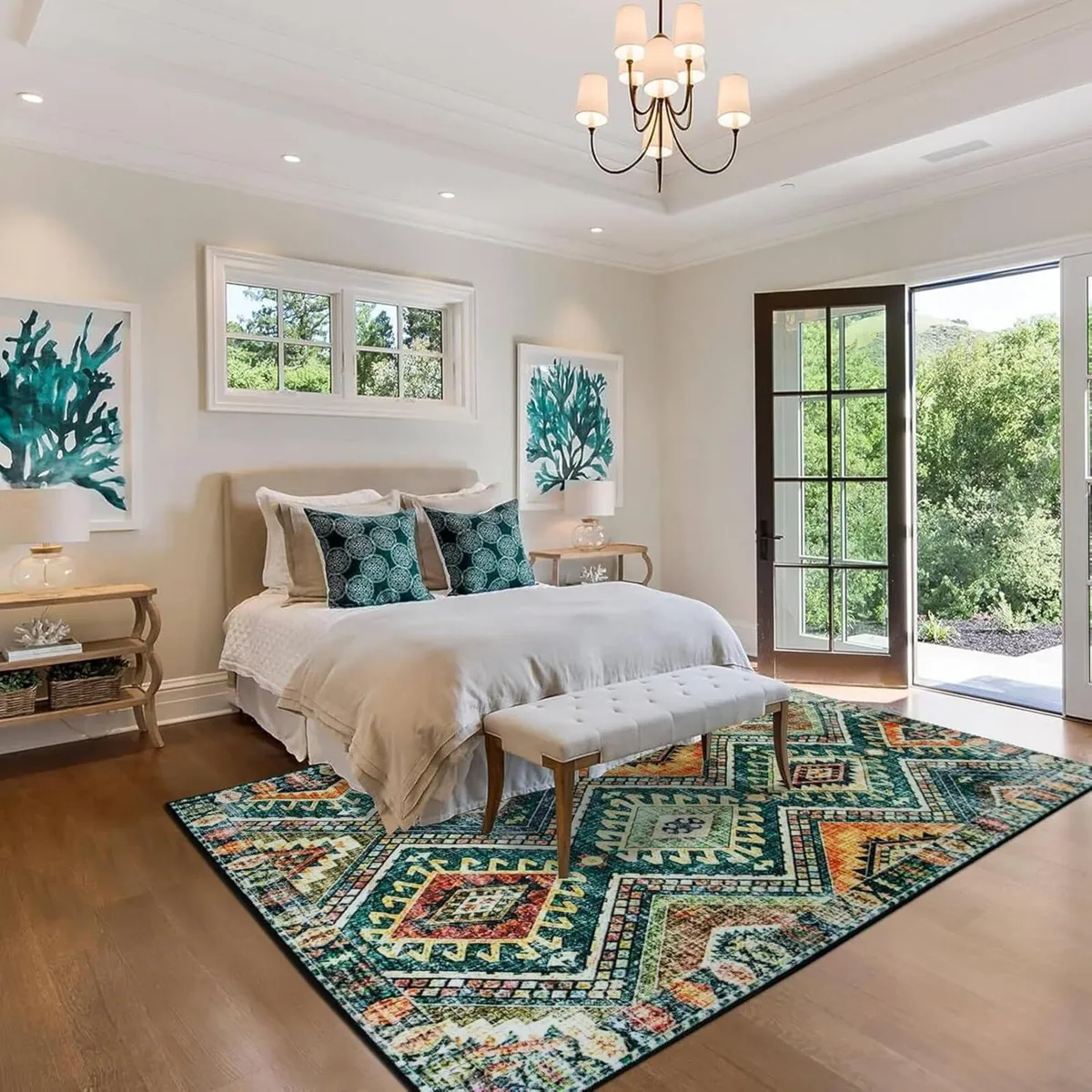 Green Diamond Geometric Splicing Ethnic Carpet - - Image 4