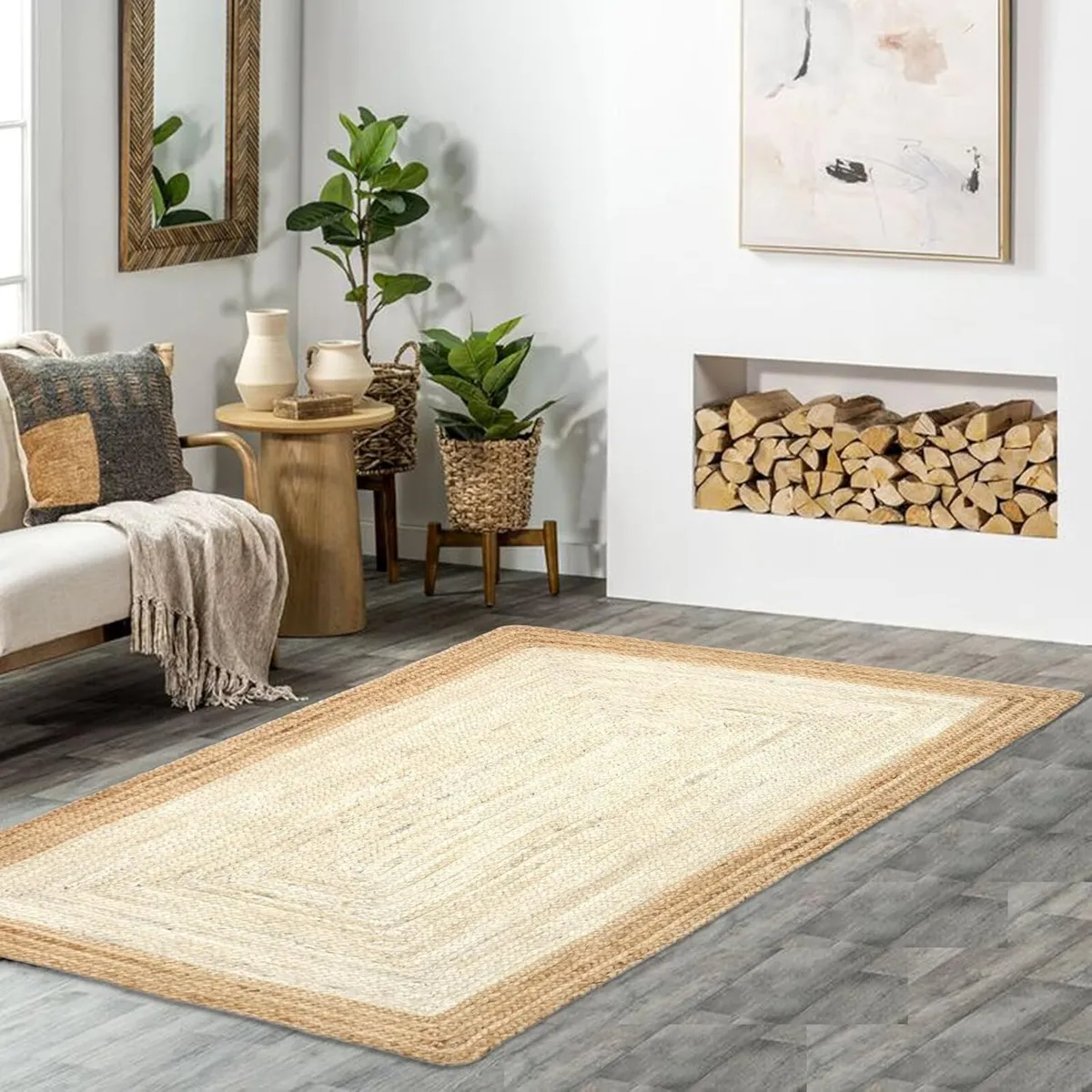 Jute Braided Rectangular Rug - Natural Fiber - Image 1