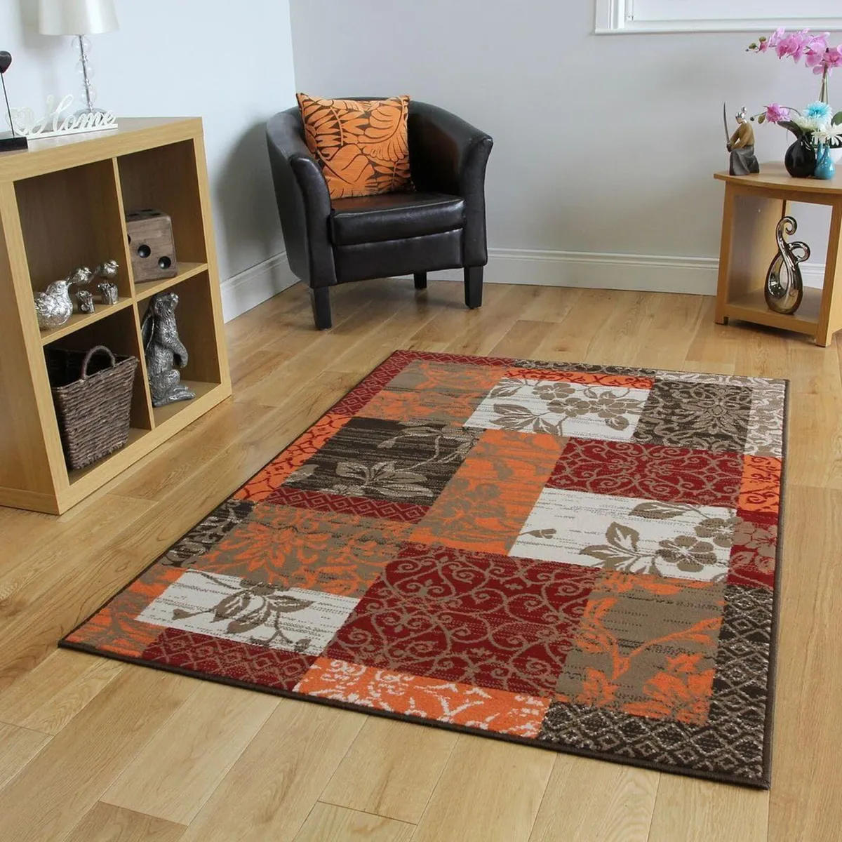 Milan Brown Red Orange Beige Cream Patchwork Rug - Image 1