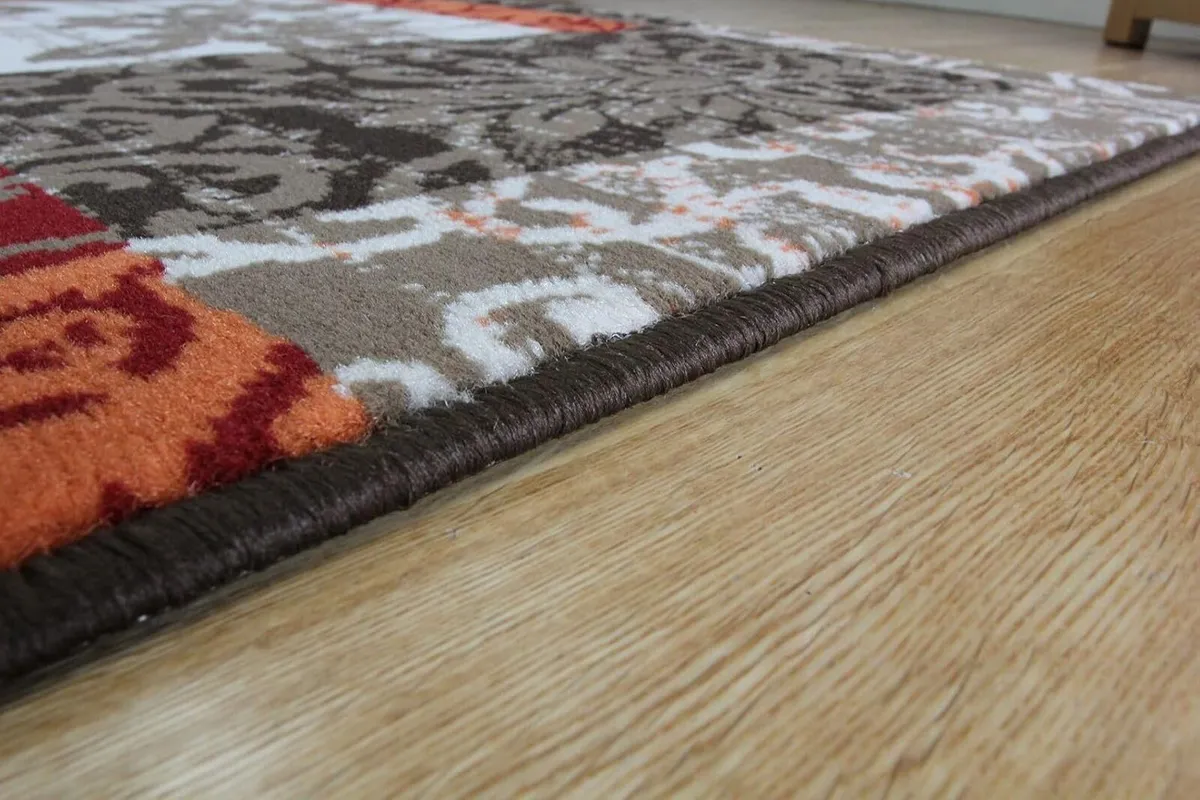 Milan Brown Red Orange Beige Cream Patchwork Rug - Image 3