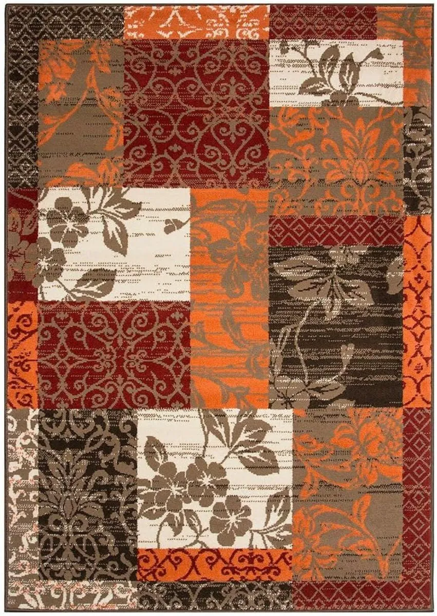 Milan Brown Red Orange Beige Cream Patchwork Rug - Image 2