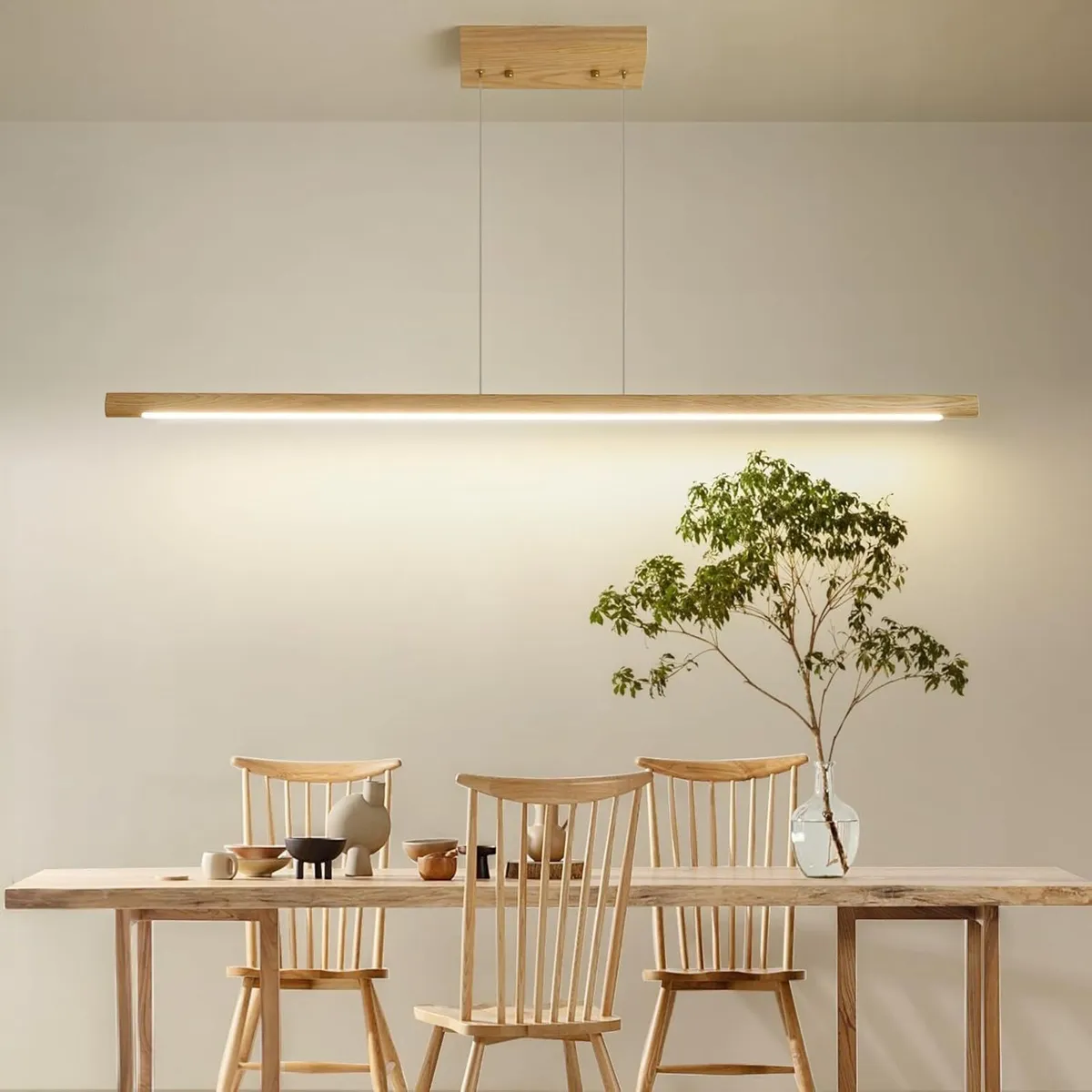 100cm Ash Wood Round Pendant Light Dining Table - Image 1