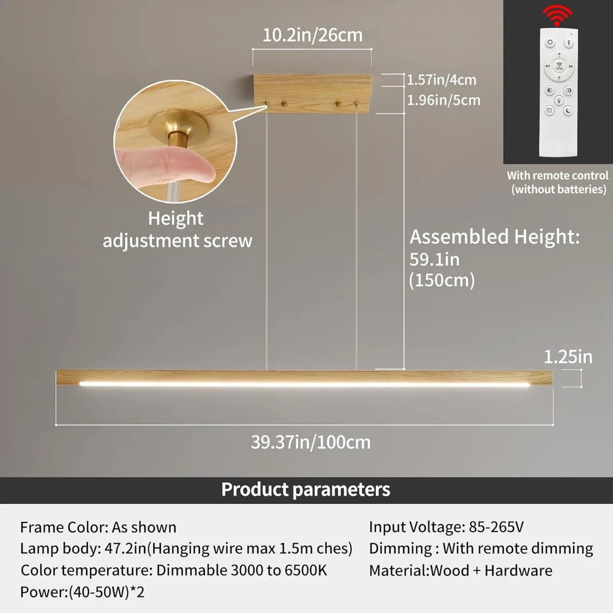 100cm Ash Wood Round Pendant Light Dining Table - Image 2