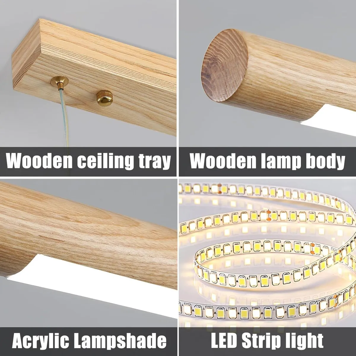 100cm Ash Wood Round Pendant Light Dining Table - Image 3