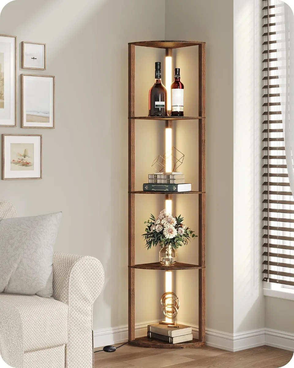 Floor Lamp with Shelves 4 Tier Wooden Standing - Image 1