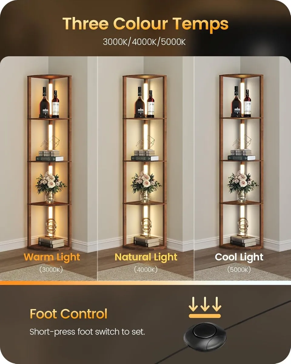 Floor Lamp with Shelves 4 Tier Wooden Standing - Image 2