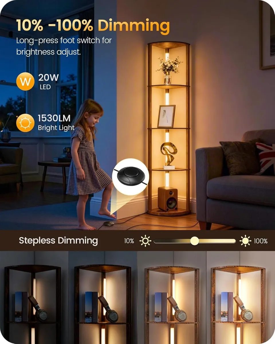 Floor Lamp with Shelves 4 Tier Wooden Standing - Image 3