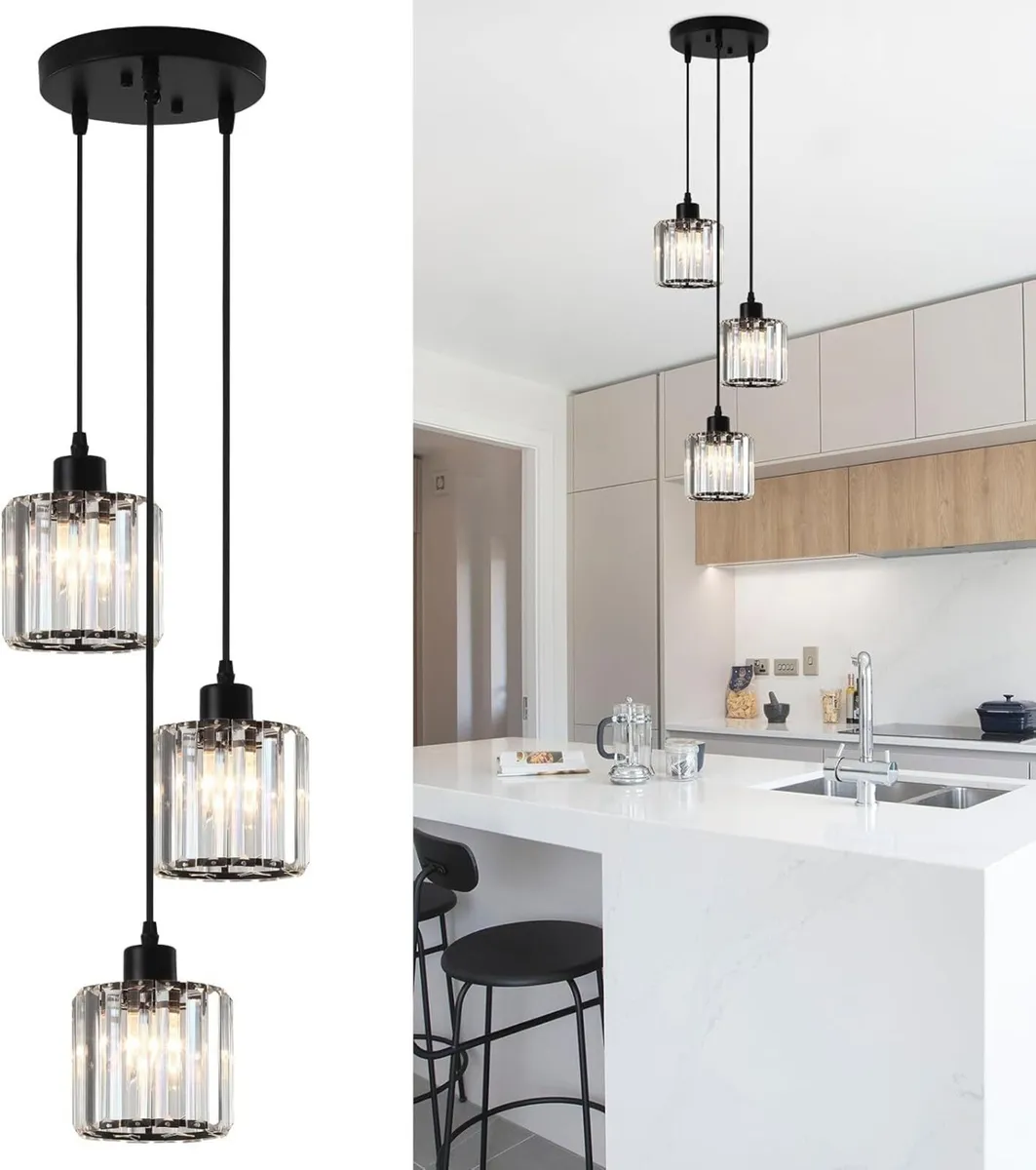 Black Chandelier Modern Crystal 3 Lights Pendant - Image 1