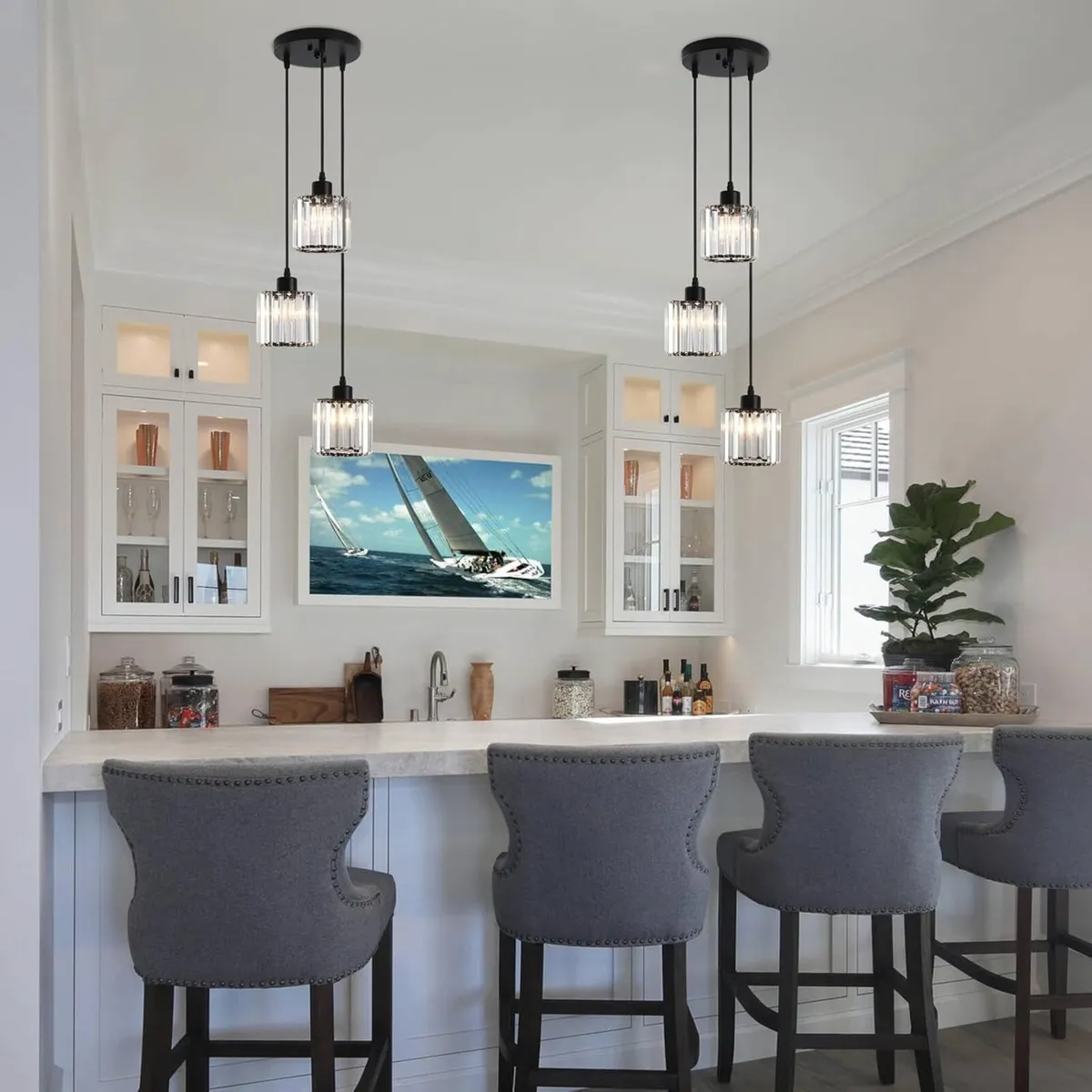 Black Chandelier Modern Crystal 3 Lights Pendant - Image 3