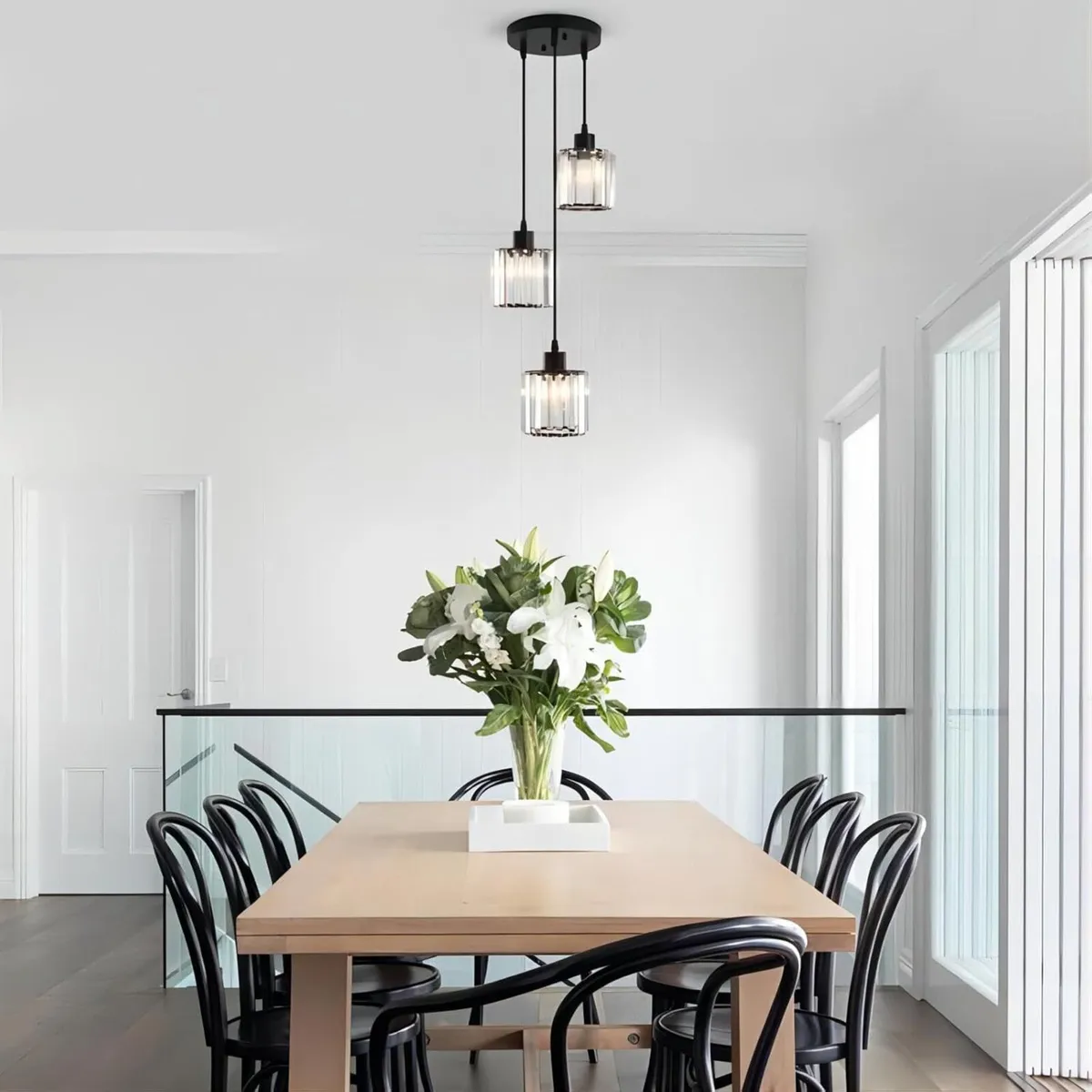 Black Chandelier Modern Crystal 3 Lights Pendant - Image 4