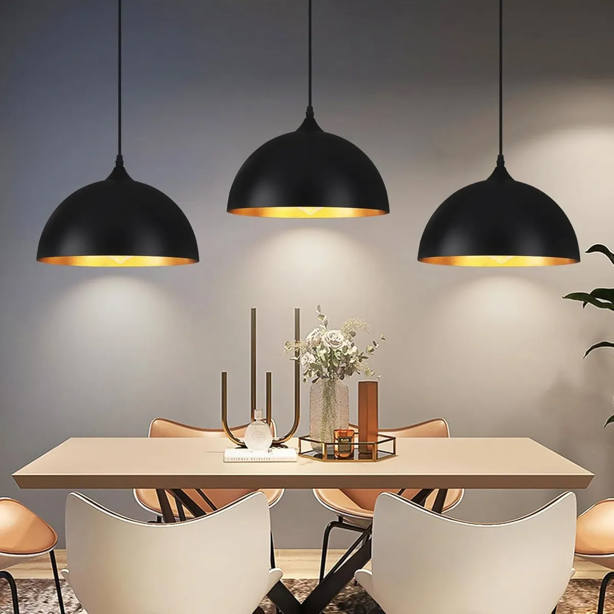 Industrial Pendant Light 3 Pack Black and Gold - Image 1