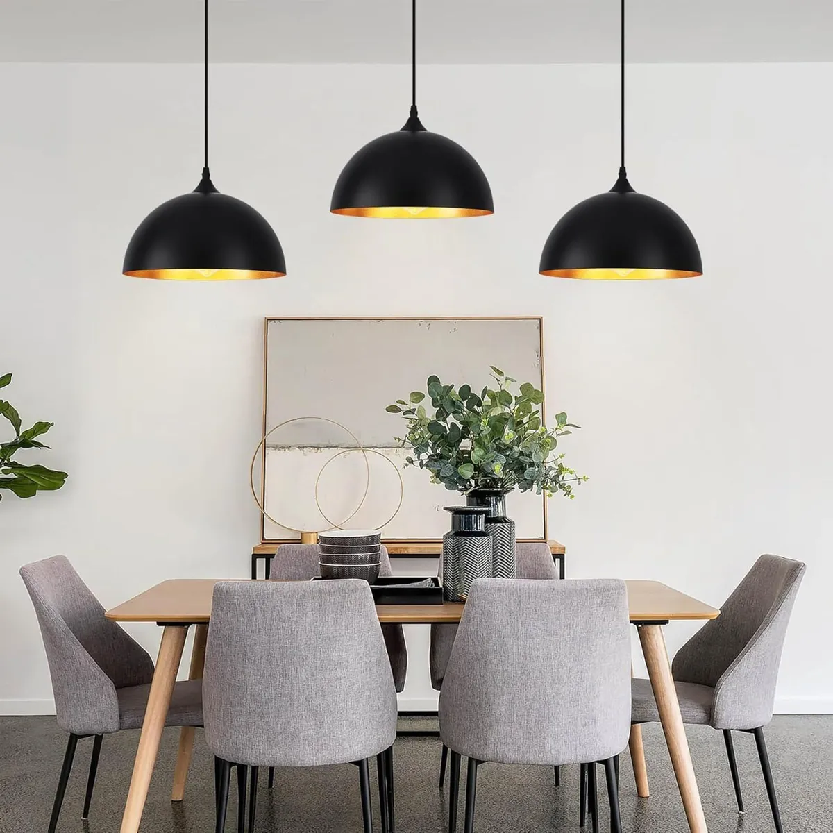 Industrial Pendant Light 3 Pack Black and Gold - Image 2