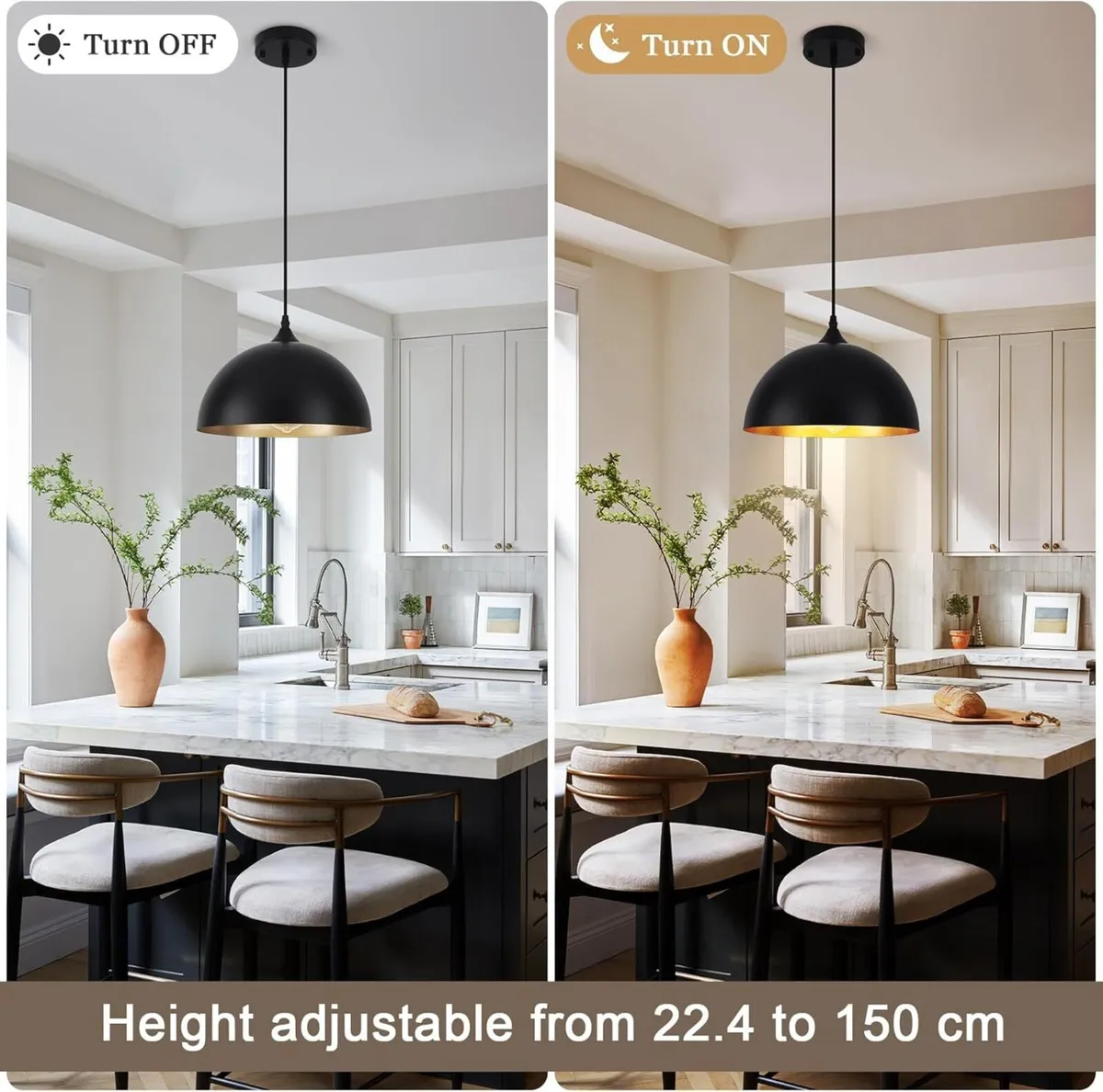 Industrial Pendant Light 3 Pack Black and Gold - Image 4