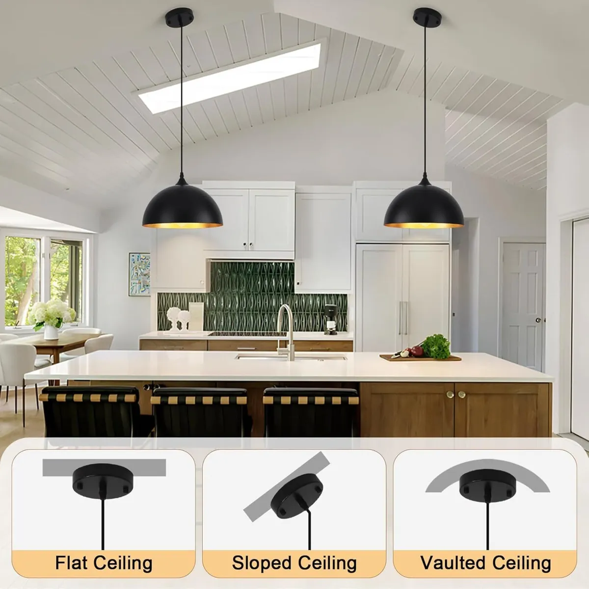 Industrial Pendant Light 3 Pack Black and Gold - Image 3