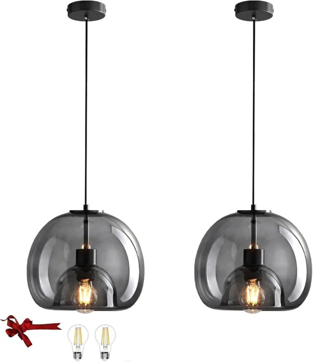 Glass Pendant Kitchen Island Light 2 Packs Smoke - Image 1