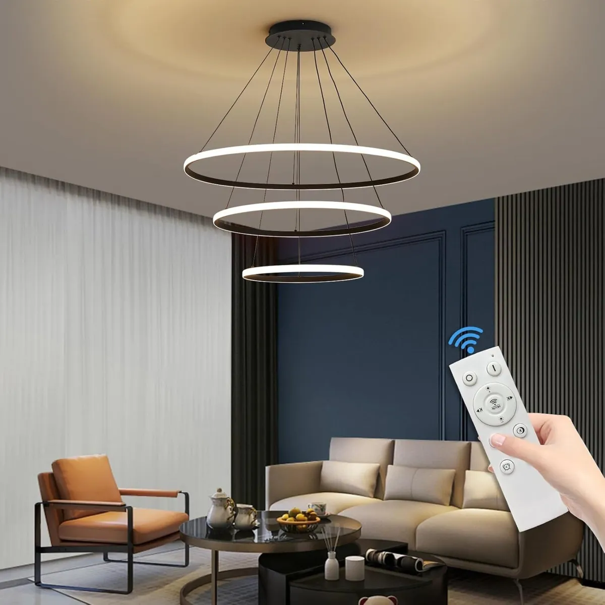 Round Pendant Light 20+40+60cm Dimmable 3000K/4500 - Image 1