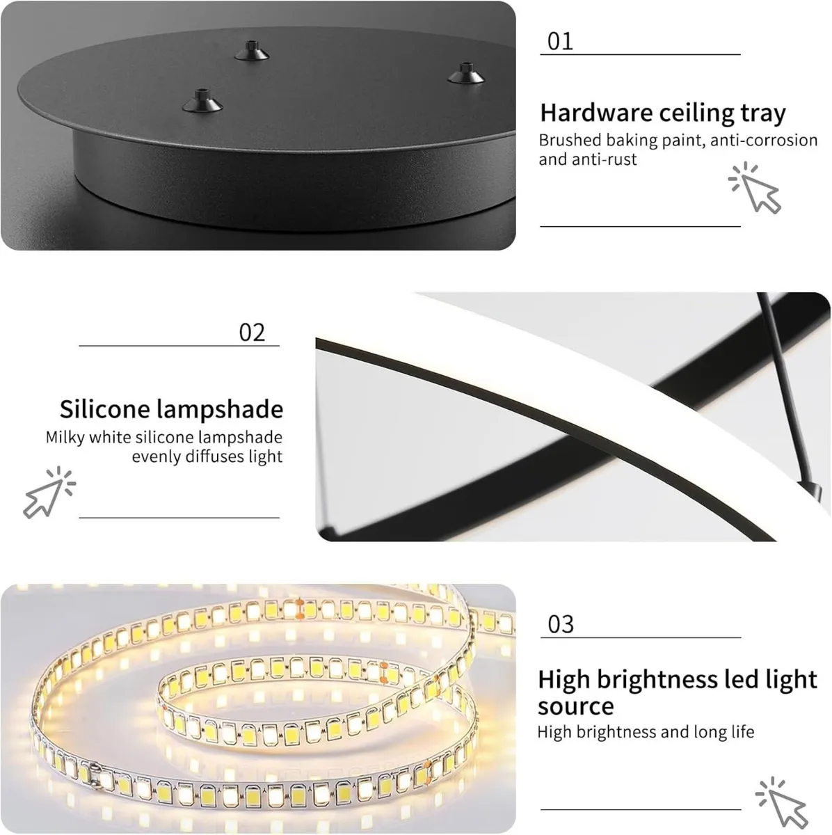 Round Pendant Light 20+40+60cm Dimmable 3000K/4500 - Image 4