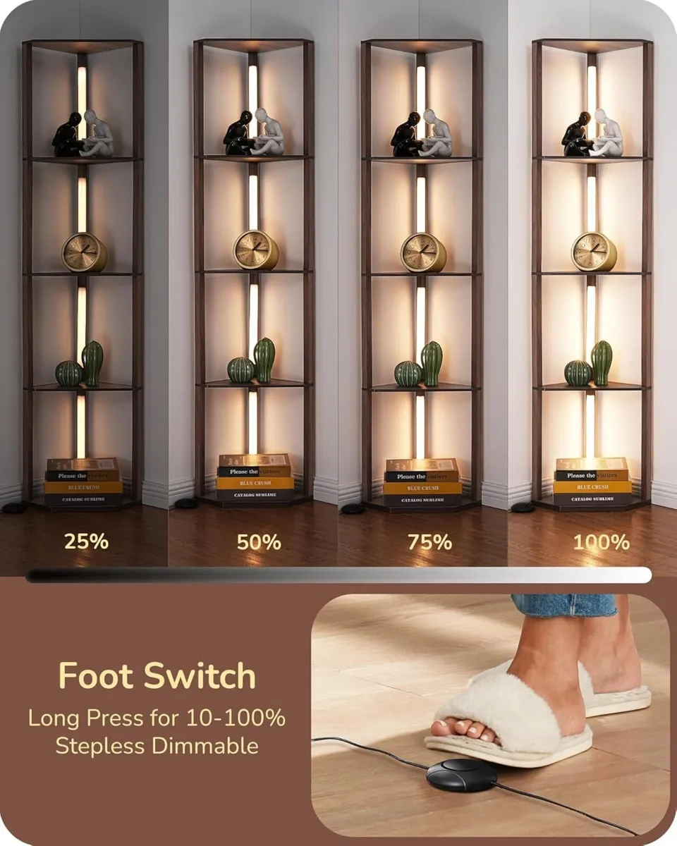 LED Floor Lamps with Shelves 4 Layers Wood - Image 4