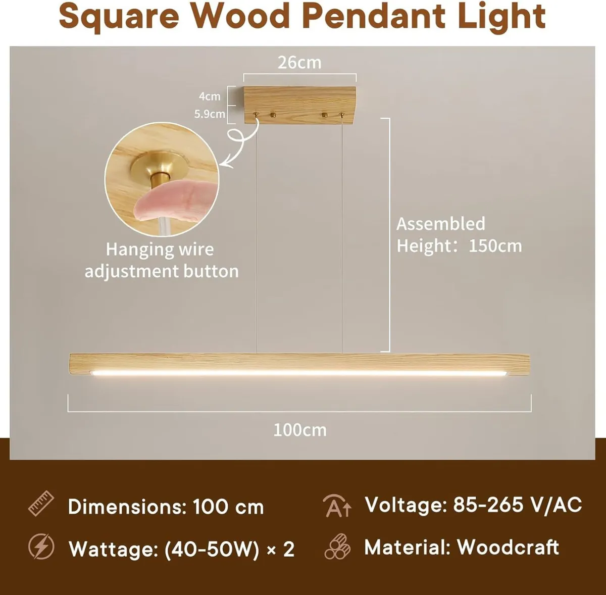 Wood Pendant Light Dimmable 3000k 4500k 6500k - Image 2