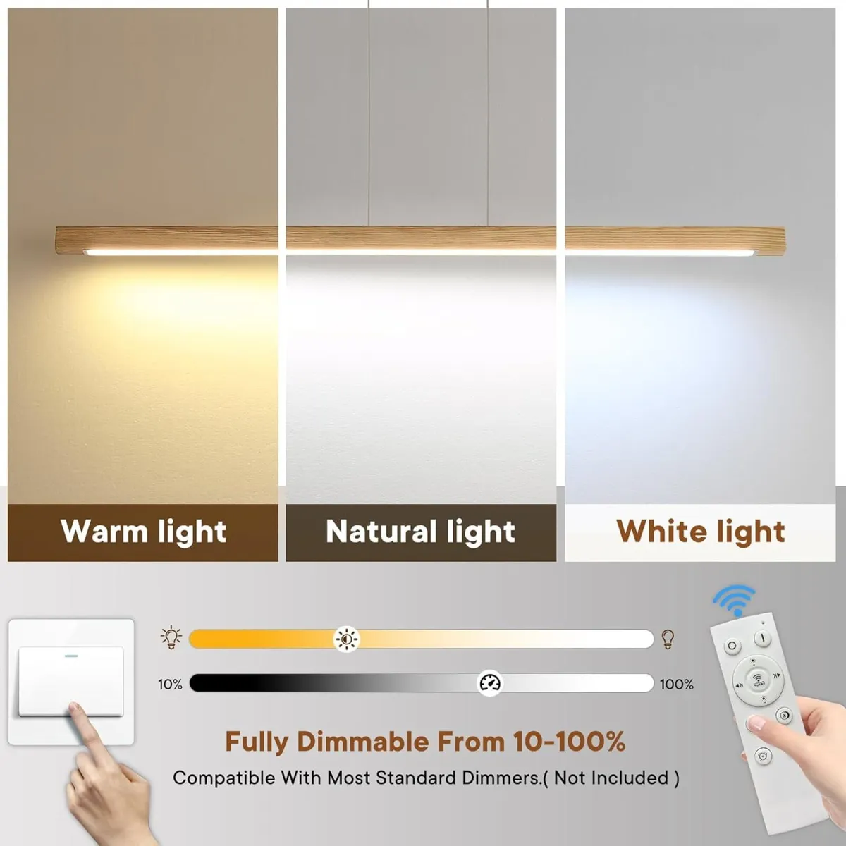 Wood Pendant Light Dimmable 3000k 4500k 6500k - Image 3